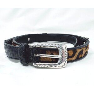 Brighton Sz M/L Black Leather Leopard Print Pony Calf Hair Patchwork Belt Mix